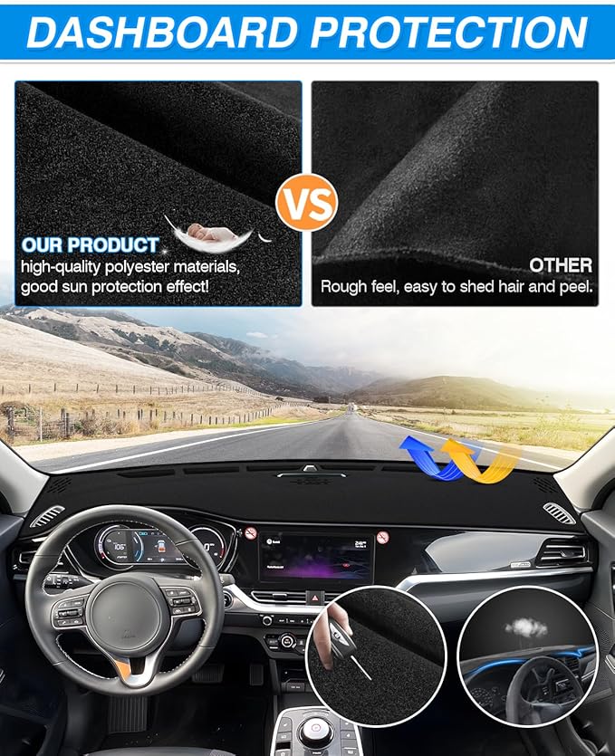 CARTIST Dash Cover Compatible with Kia NIRO 2017 2018 2019 2020 2021 2022 Dashboard Cover Mat Non-Slip Carpet Sunshield Glare UV Rays Protector