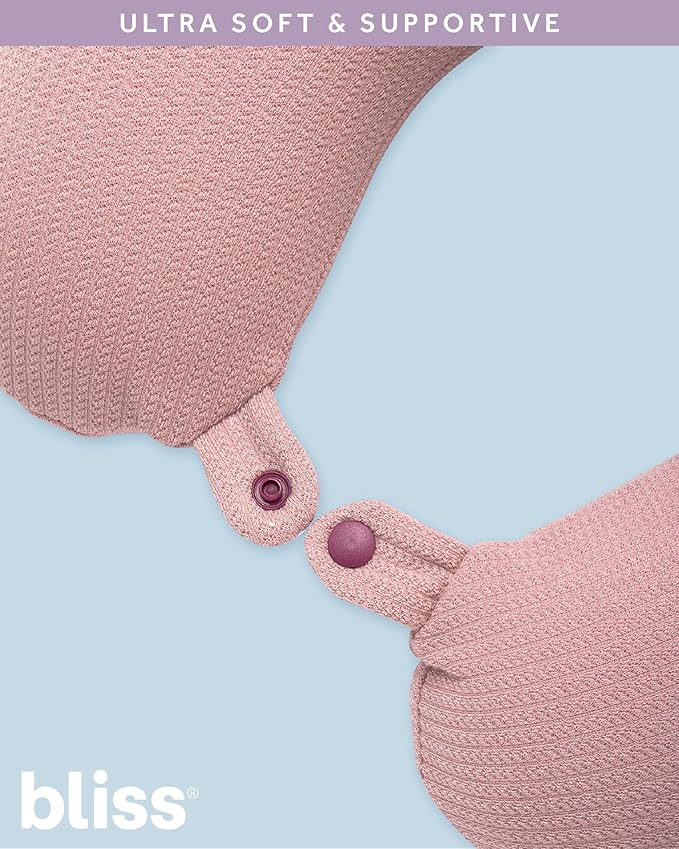 Bliss Neck Pillow - Lightweight U-Shaped Memory Foam Travel Neck Pillow with Snap Closure for Airplanes, Traveling, Offices, Cars, Pink Sweater Knit