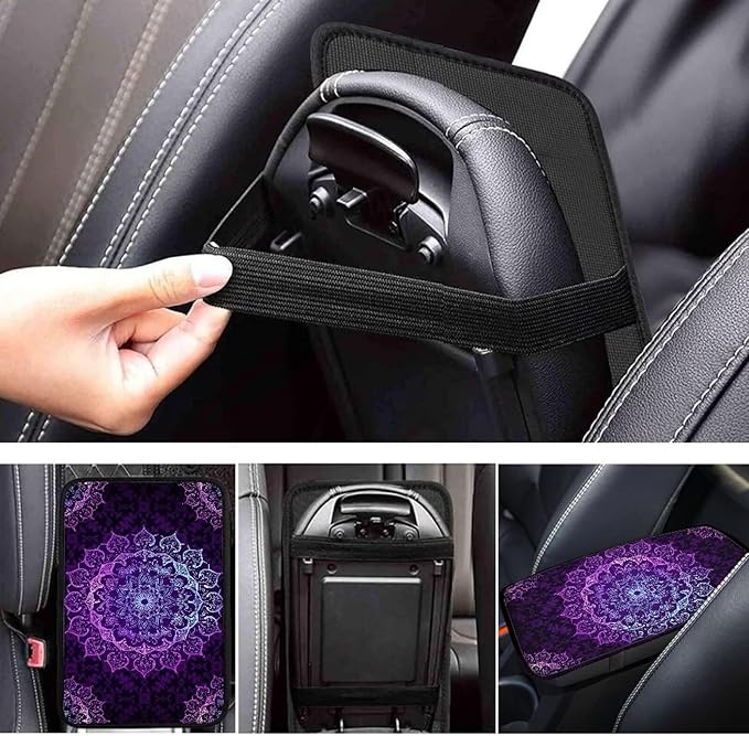 Mintutlipy Purple Mandala Car Center Console Cover Car Decoration Accessories for Women Wear Proof Car Armrest Protector