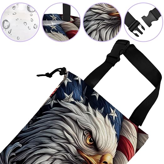 Car Trash Bag Eagle American Flag Car Garbage Bag Waterproof Car Trash Can for Back Seat with Adjustable Straps and Drawstring, Foldable Car Trash Bin for Car Accessories Vehicle Travelling Camping