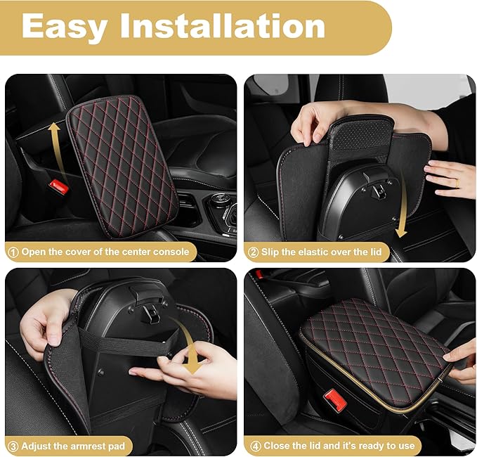 Center Console Cover for TL: Armrest Cover for Car with 2 Storage Bags - Scratch & Wear Resistant & Waterproof Leather Console Cover,Anti-Scratch Auto Armrest Pad Accessory （Black&Red