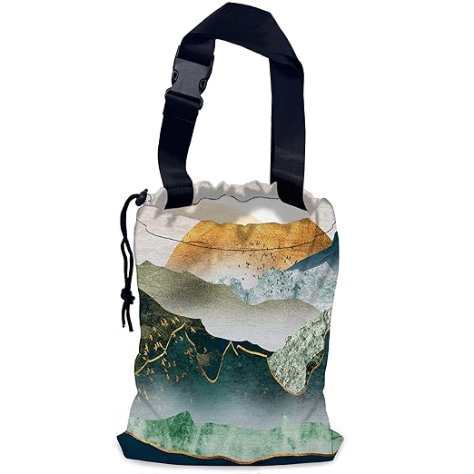 NHNXHWIA Green Mountains Car Garbage Bag,Golden Sunset Waterproof Small Car Trash Bag Hanging Back of Seat,Drawstring Hanging Car Trash Bag with Adjustable Buckle for Car Accessories