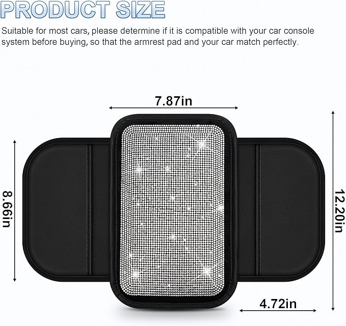 Crystal-Accented Arm Rest Cover for Car Fit for Chevrolet/Chevy Colorado Sparkle Console Protector with Side Storeage,Anti-Scratch Auto Armrest Pad Accessory （Black