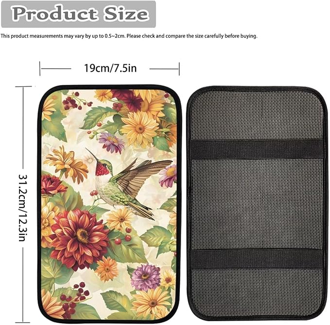 Hummingbird Daisy Print Auto Center Console Cover Arm Rest Cover for SUV Truck,Soft Car Arm Rest Cover Universal Fit