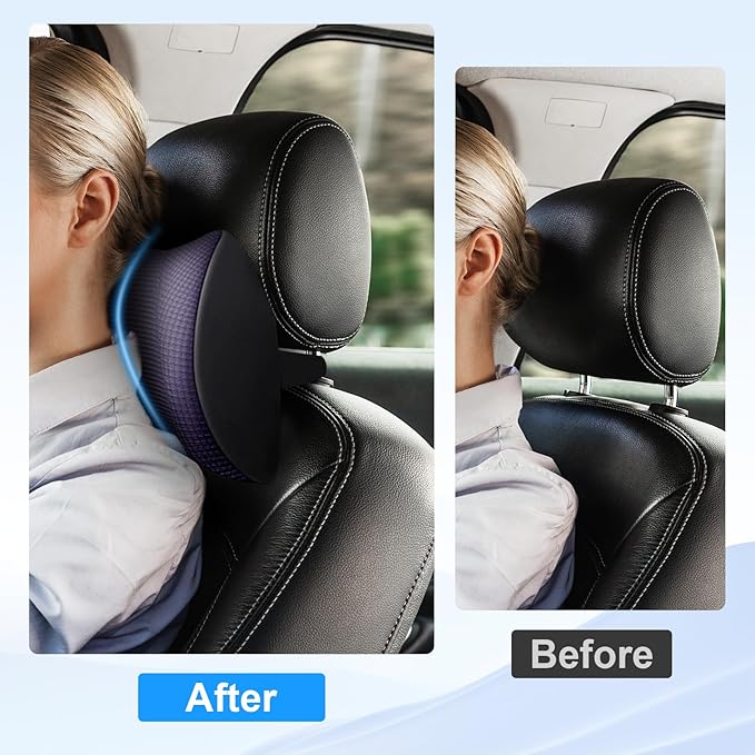Xonhzam Car Headrest Pillow for Neck Support, Ultra Comfortable Neck Pillow for Driving, 2 Pack Car Neck Pillows with Adjustable Strap & Breathable Removable Cover, Fit Most Cars(Purple)