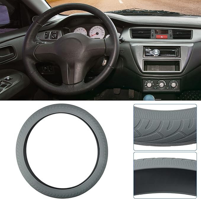 uxcell Universal Gray Silicone Anti-Slip Steering Wheel Cover Protector for Car Vehicle