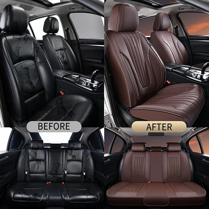 FLORICH Car Seat Covers, Premium Leatherette Car Seat Covers Full Set, Waterproof Nappa Leather Seat Protectors, Breathable Car Seat Cushion for Most Sedans Cars SUV Trucks - Coffee