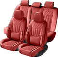 GEZHOUBA Red Car Seat Covers Full Set, Luxury Faux Leather Red Seat Covers for Cars Front and Back Seats Protector, Waterproof Full Wrapped Covers Universal Fit for Most Cars Sedans SUVs