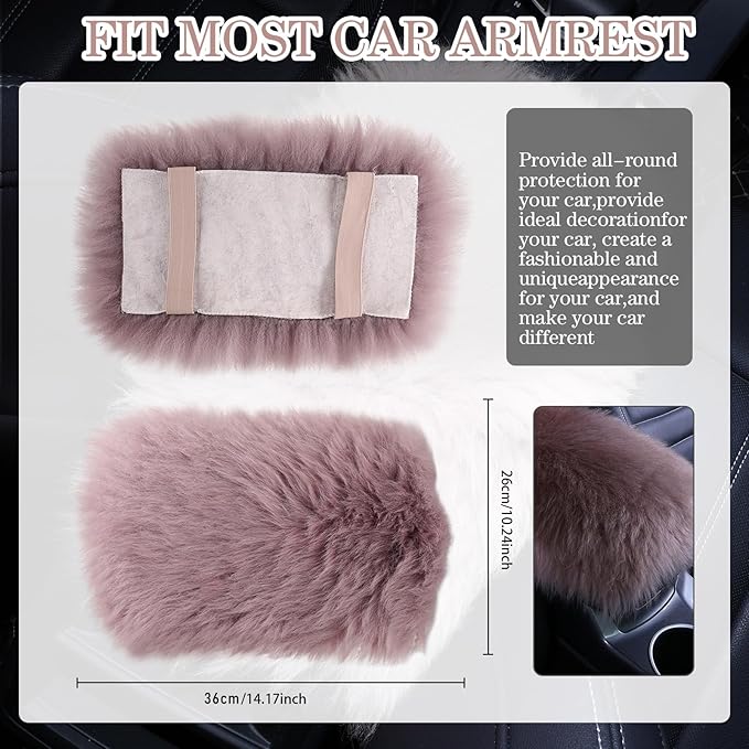 Frienda Furry Armrest Cover Auto Center Console Cover Car Soft Console Pad, Real Sheepskin Wool Soft Fluffy Auto Center Armrest Pad for Most Car Decoration Protector(Cameo Brown)