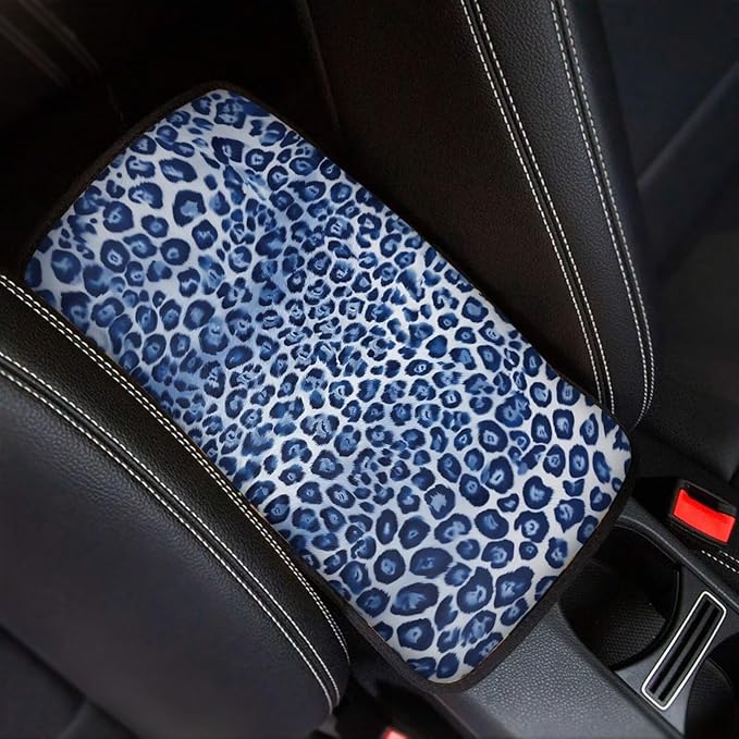 Blue Cheetah Print Arm Rest Cover for Car Soft Car Center Console Cover Non Slip Leoprd Car Interior Accessories Universal Armrest Cushion Protector for SUV Trucks Van Vehicles