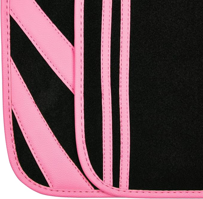 CAR PASS Pink Edge Faux Leather Car Floor Mats Universal Car Carpet Mats with Double Stitch Line Anti-Slip Backing Design, for Cute Girly Women, Fit 95% Automotive,SUVs,Sedan,Vans (Black and Pink)