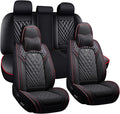BYXN Car Seat Covers for Jeep Wrangler 2000-2026,Breathable Nappa Leather Car Seat Protector,Full Seat Cover with Pillow Automotive Seat Cushion with Airbag Compatible(5 Seats,Black-Red)