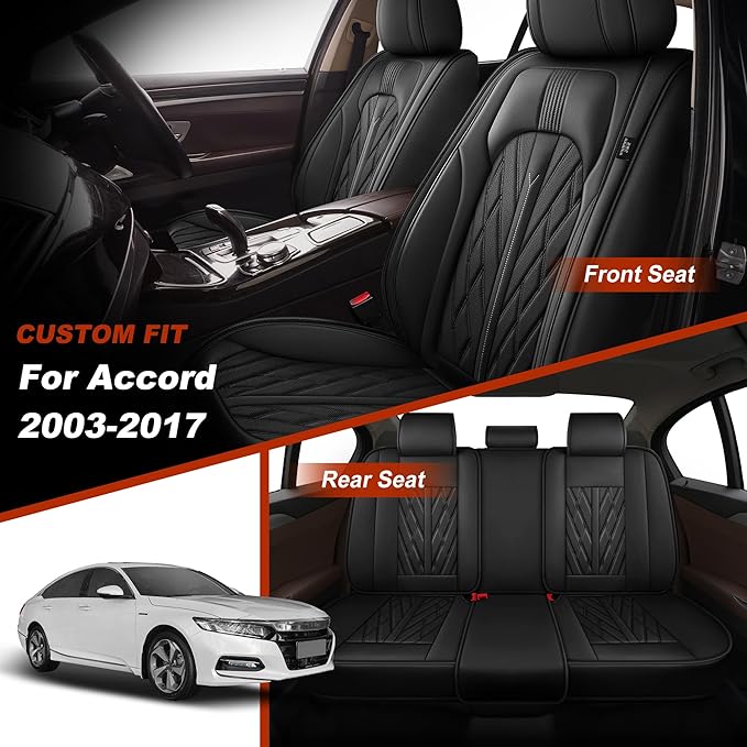 TTX LIGHTING Seat Covers Fit for Honda Accord 2003-2017 Seat Covers Full Set Car Seat Covers Faux Leather Breathable Waterproof Car Seat Protector (5 Seats, Black)