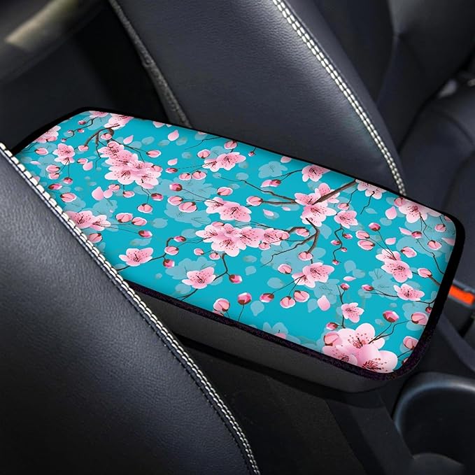 Cherry Blossom Car Center Console Cover,Comfortable Car Armrest Cover Pad,Universal Fit for Sedan, Truck, SUV