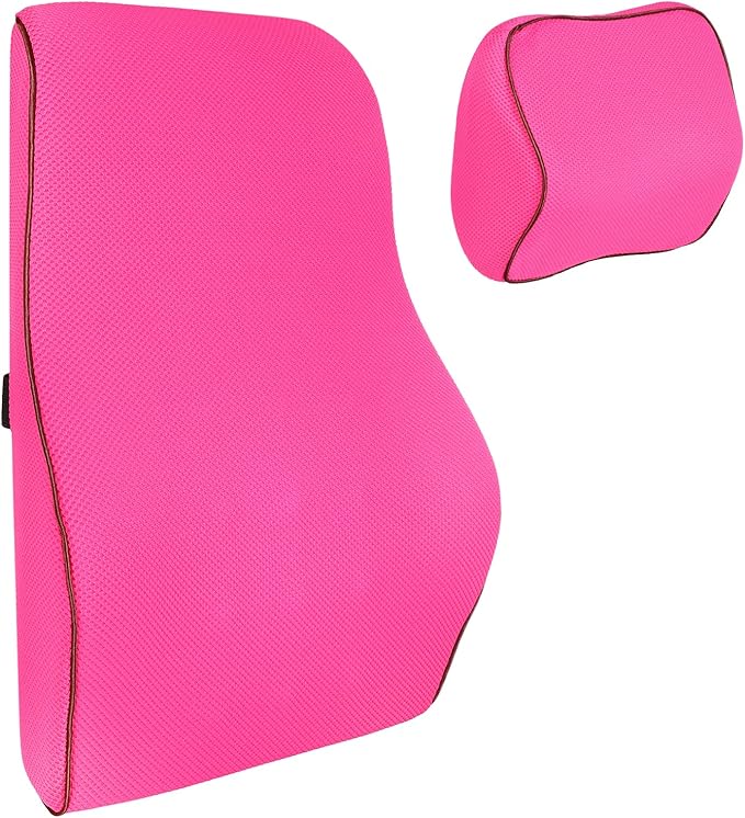 HARFINGTON Car Headrest & Lumbar Support Pillow Kit Memory Foam Ergonomic Seat Headrest & Lumbar Cushion for Driving Home Office Car Seat, Rose Red