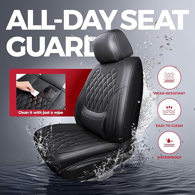 FREESOO Car Seat Covers Front Seats - Luxury Breathable Waterproof Faux Leather Car Seat Cover Protectors with Lumbar Support, Universal Fit for Most 5 Seats Vehicles Sedans Hatchbacks Pick-ups, Black
