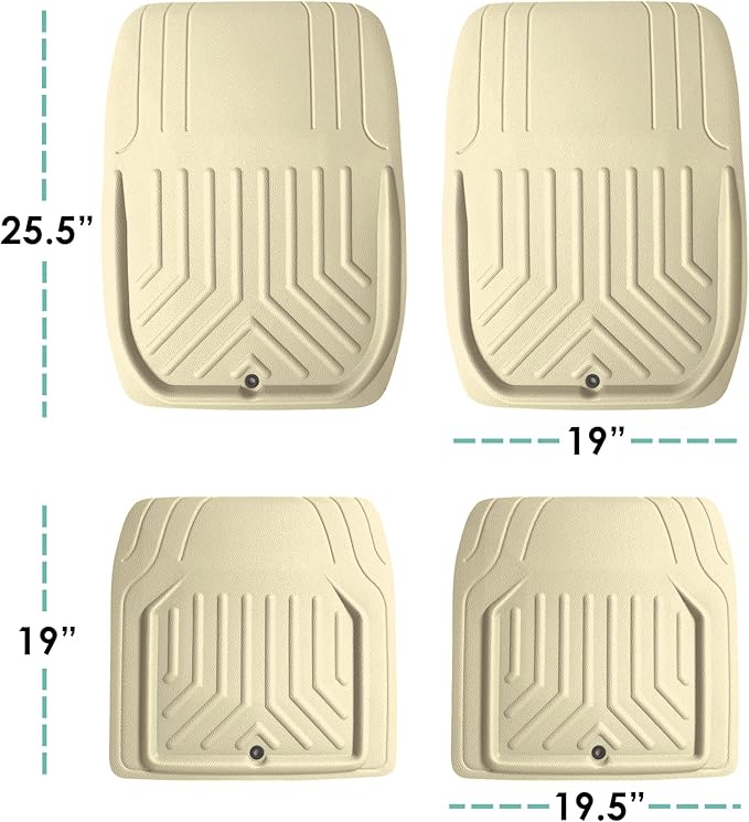 FH Group Faux Leather Deep Dish Floor Mats, Beige, Universal Fit, Set of 4, Trim-to-Fit Car Mats for Most Sedan, SUV, Truck