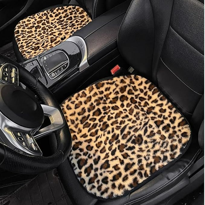 Leopard Print Car Seat Covers Fluffy Front Rear Car Seat Covers Set Lumbar Support Pillow Car Accessories for Women (backrest)