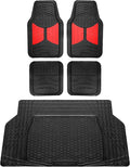 FH Group Monster Eye Full Set Rubber Floor Mats w. Trimmable Vinyl Trunk Liner/Cargo Mat Black- Fit Most Car, Truck, SUV, or Van (Red/Black) F11313- F16403