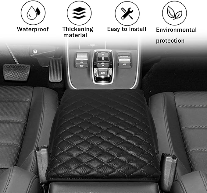 SENSHINE 1.2in Thickness Center Console Cover for Honda CRV Accessories 2023 2024 2025 2026 Middle Console Cover Leather Armrest Box Lid Protector Cushion Pad with Pockets Interior (Black Stitch)