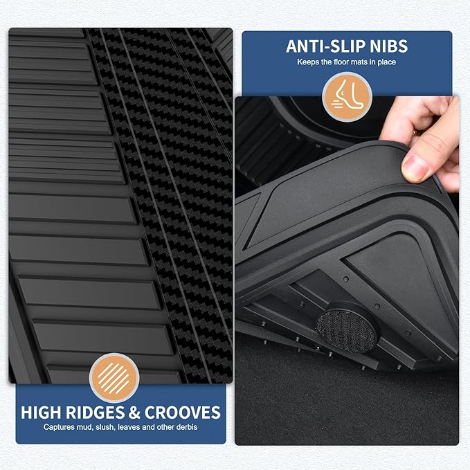 FLORICH Car Floor Mats, Heavy Duty Floor Mats for Cars, 4 Piece All-Weather Floor Mats with Anti-Slip Backing, Waterproof Universal Trim-to-Fit, Automotive Floor Mat for Cars SUV Trucks（Black）