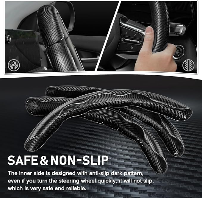 3 Piece Carbon Fiber Steering Wheel Cover, Car Steering Wheel Cover for Men/Women, Anti-Slip, Comfortable Grip, Durable, Universal for 99% Car Interior Accessories (Black)