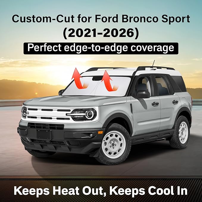 EcoNour Windshield Sun Shade Compatible for Ford Bronco Sport 2021–2026 | SUV Front Window Sunshade | Foldable Sun Visor Protector | UV & Heat Blocking | Keeps Interior Cooler