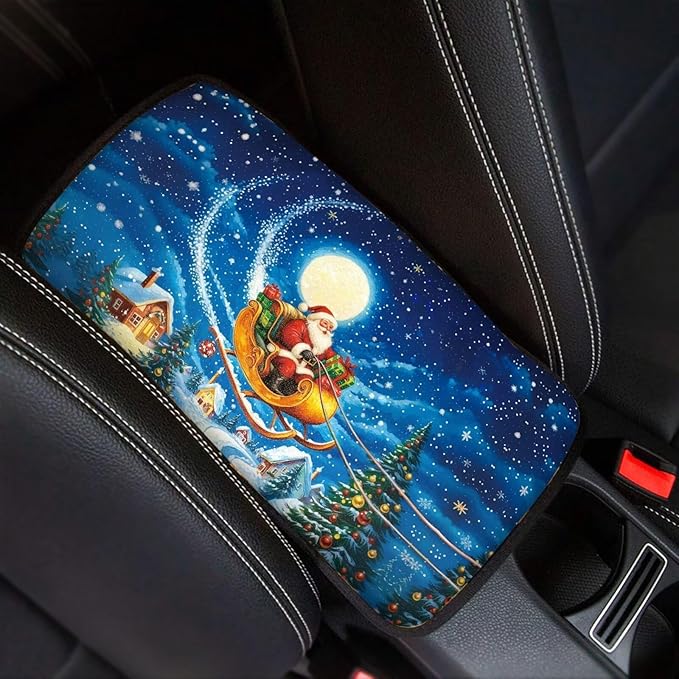 Mintutlipy Santa Claus Sleigh Car Center Console Cover Car Seat Box Cover Anti-Scratch Dust Proof Armrest Protector for Pets Dogs Carts