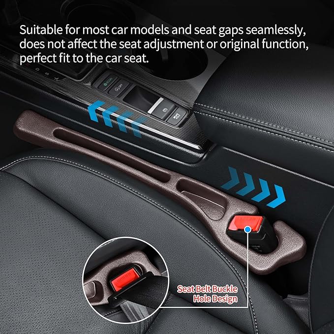 2 Pack Car Seat Gap Filler, Car Seat Gap Plug to Fill The Gap Between Seat and Console, Universal Car Seat Gap Filler Organizer Crevice Blocker Stop Things from Dropping (Brown)