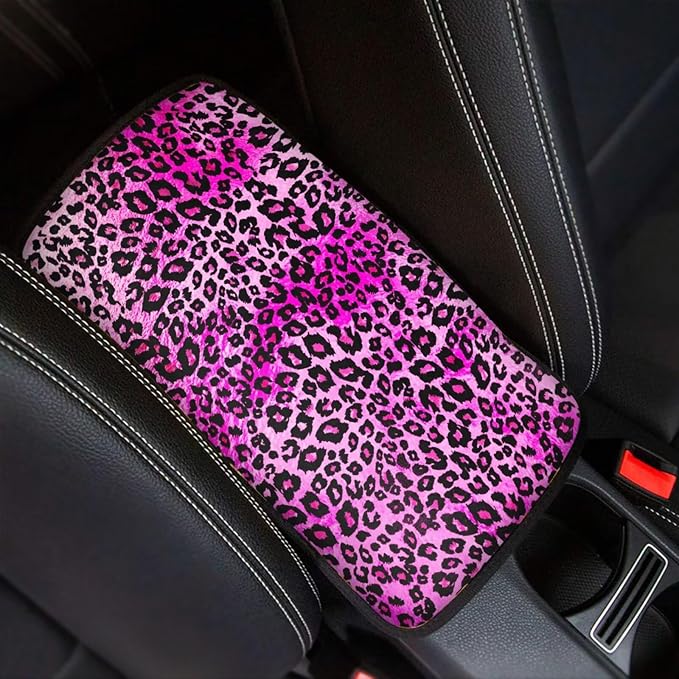 Purple Leopard Print Armrest Cover for Car,Soft Car Center Console Covers,Universal Cars Interior Accessories Decor