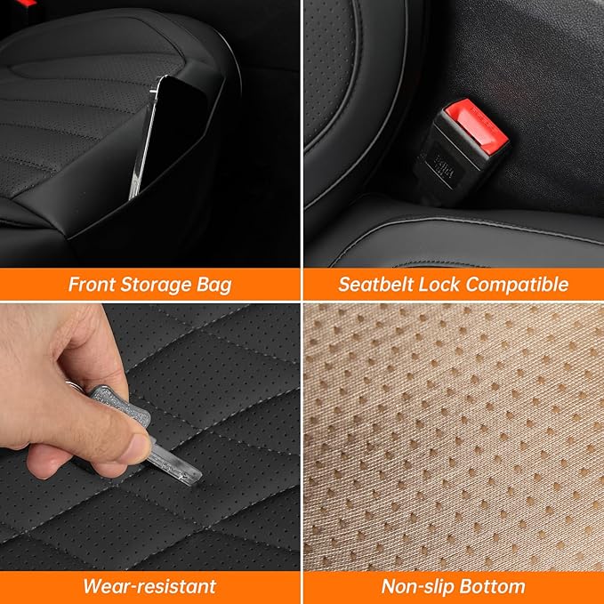 GEZHOUBA Full Coverage Car Seat Covers Full Set Waterproof, Luxury Leather Automotive Seat Covers Car Seat Protector, Front & Rear Seats Cover Sets Universal Fit for Most Vehicles Sedans SUVs, Black