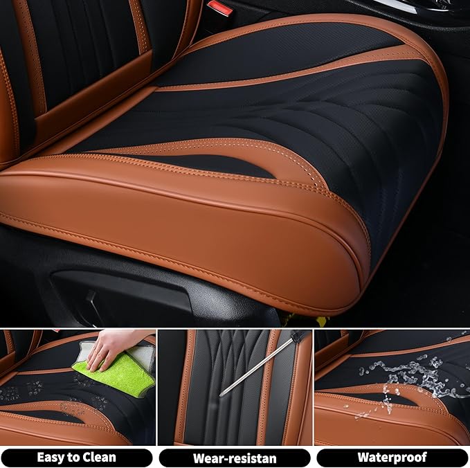 FLORICH Leather Seat Covers Full Set, Universal Seat Covers, Leather Car Seat Vehicle Cushion, Brown Automotive Seat Covers Accessories for Car Sedan SUV Truck
