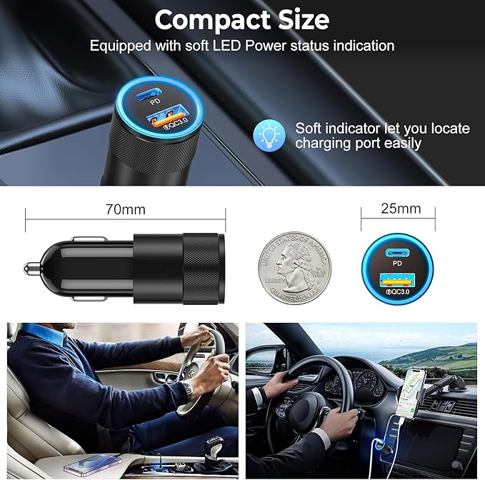 3-Pack USB C Fast Charger Block 40W 4-Port Flat USB C Wall Charger + 3-Pack 38W Dual Port PD + QC 3.0 USB C Car Charger