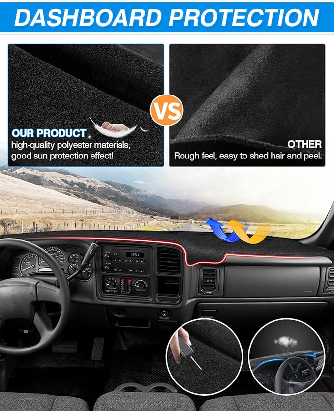 Cartist Dash Cover Compatible with GMC Sierra/Chevy Chevrolet Silverado 1999-2006, GMC Yukon XL/Chevy Suburban Tahoe Avalanche 2000-2006 Dashboard Cover Mat Non-Slip Pad Carpet Sunshield Protector