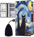 Car Document Holder with Magnetic Shut, Car Registration & Insurance Card Holder, Waterproof PU Leather Glove Box Organizer Vehicle Accessories Driver License for Women/Men, Star Cat Pattern