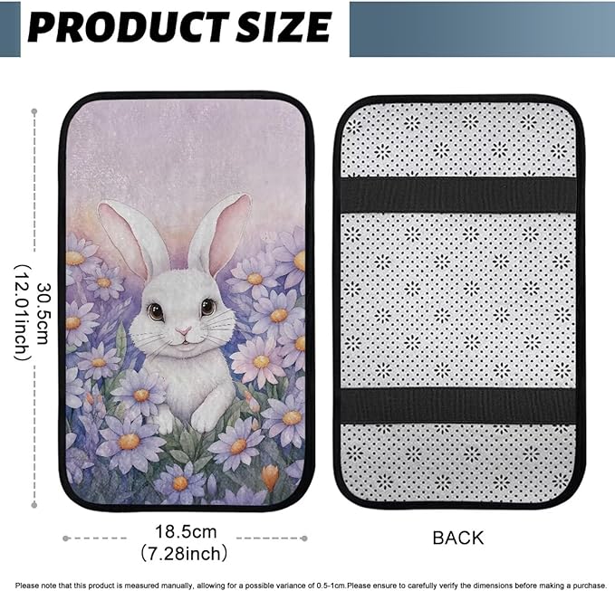 Bulopur Easter Cute Bunny Armrest Cover Car Center Console Cover Easy to Install Car Armrest Cushion Flannel Protector Protect from Pet Claws Thickened Fit for Most Cars, Vehicles, SUVs