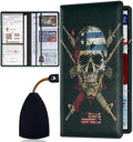 Car Registration and Insurance Card Holder for Women Men, Waterproof PU Leather Glove Box Car Organizer with Magnetic Shut, Vehicle Document Holder for Driver License,Cards, Skull with American Flag