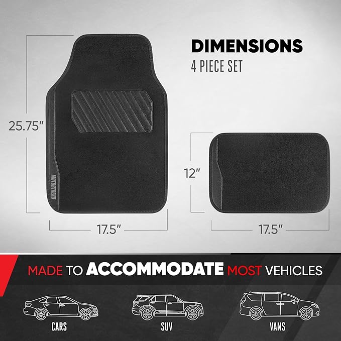 Motor Trend SpeedSeries Carpet Floor Mats Set - Universal Fit for Cars, Trucks, SUVs, Vans Trim Racing Design Car Mats Full Set Tapetes para Carro - Set of 4, Black & Black Car Carpet Mats