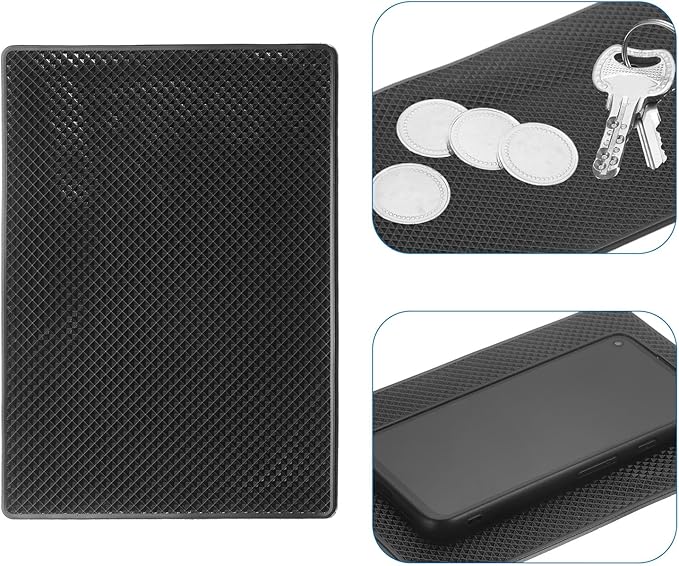 HARFINGTON 2pcs Car Dashboard Anti-Slip Mat 7" x 5" Universal Sticky Dash Pad Grid Pattern Washable Reusable Car Non-Slip Mats for Phone Keys Sunglasses Electronic Devices, Black