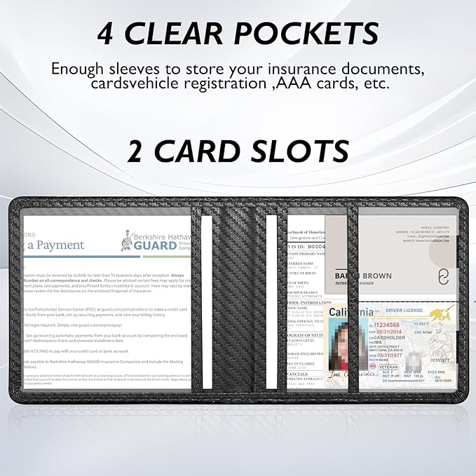 Tavonis Car Registration and Insurance Card Holder，Small Glove Box Organizer for Men and Women，Car and Truck Driver License, Documents, Card Storage Accessories，Black