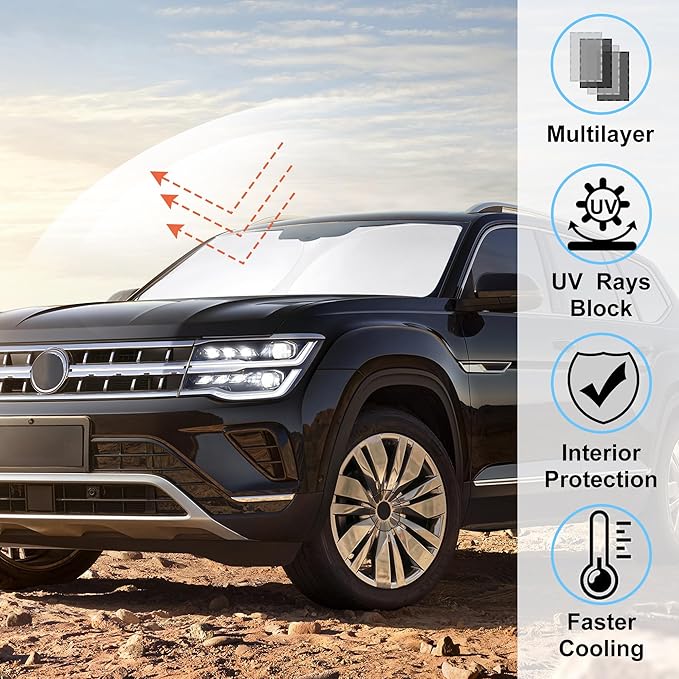 Windshield Sun Shade for 2018-2024 2025 Volkswagen Atlas VW Atlas Cross Sport Accessories Front Window Sunshade Shield Keep Your Car Interior Cooler