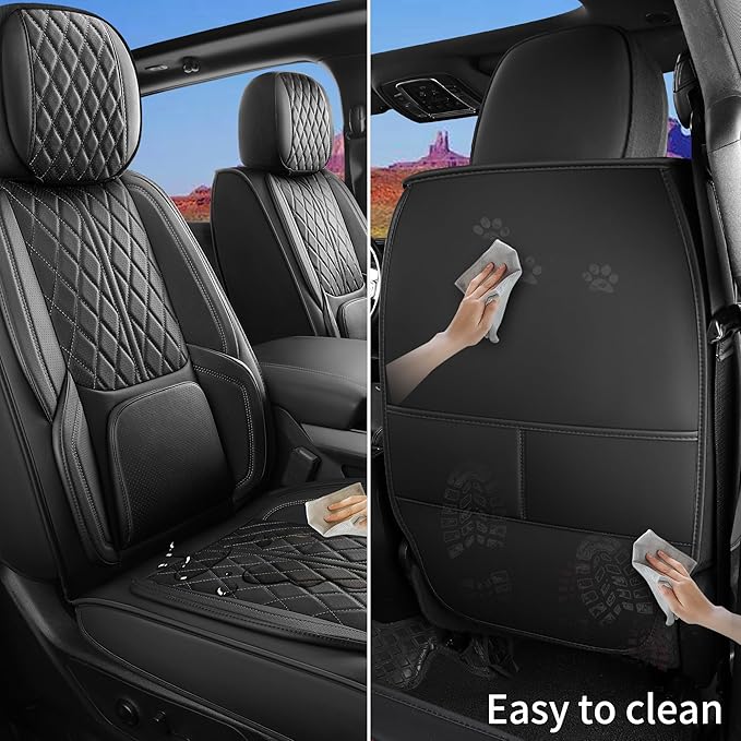 Automotive Seat Covers Universal Fit for Cars, SUV, Sedans, with Anti-Slip Breathable Faux Leather (Black, Front Seat)