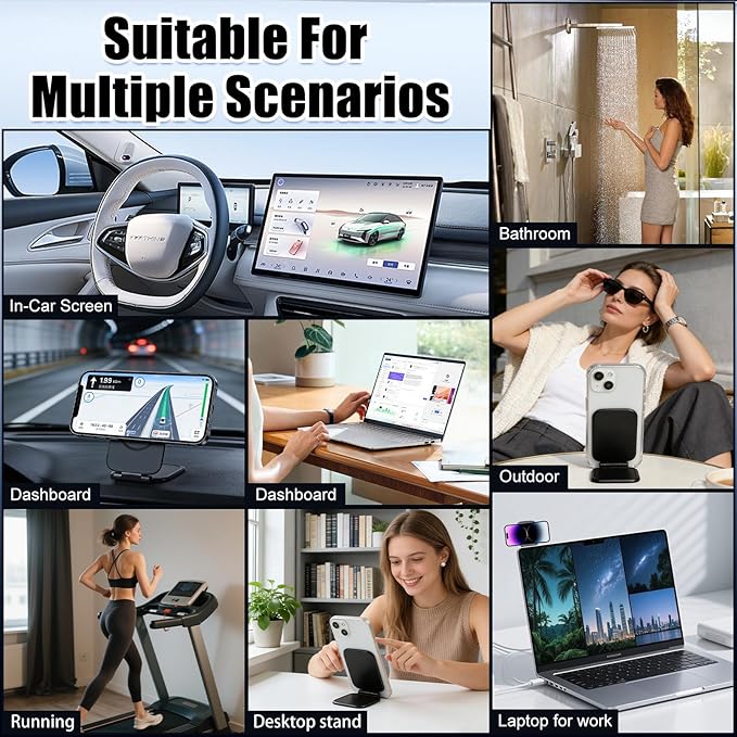 Ultra-Thin Foldable Magnetic Car Phone Mount,Shockproof, Strong Magnet Secure,270° Adhesive Cell Phone Holder for Your Car/Gym/Mirror Compatible with iPhone & Android