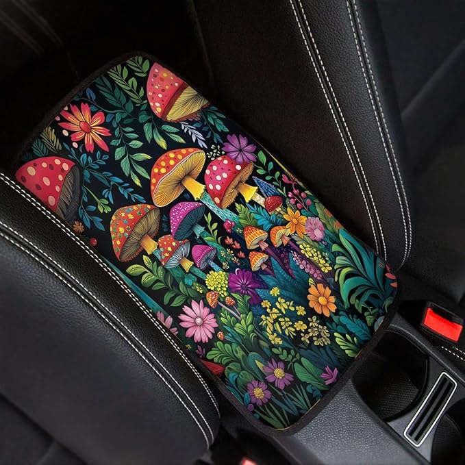 Art Mushroom Arm Rest Cover Car Easy to Install Car Console Covers Vehicle Armrest Cover Vehicle Accessories 12.3 x 7.5 Inch Fit for Most Cars, Vehicles, SUVs