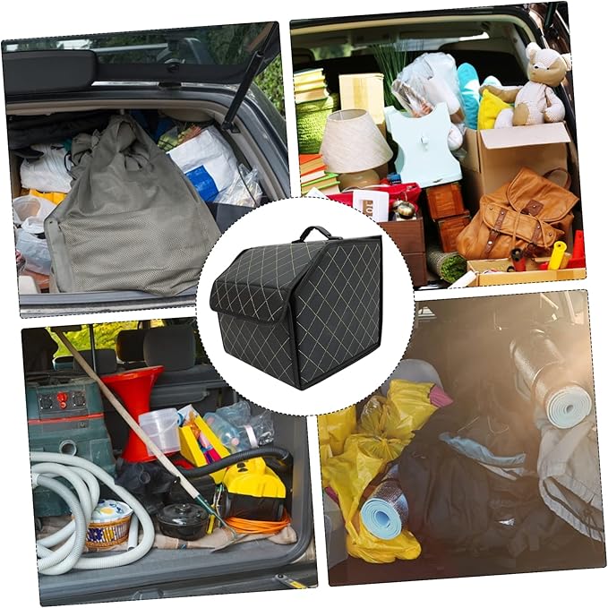 PartyKindom Portable Car Trunk Organizer Compact Folding Pu Leather Storage Box for Auto Trunk and Easy to Clean for Car and Home Use Small Elegant Design