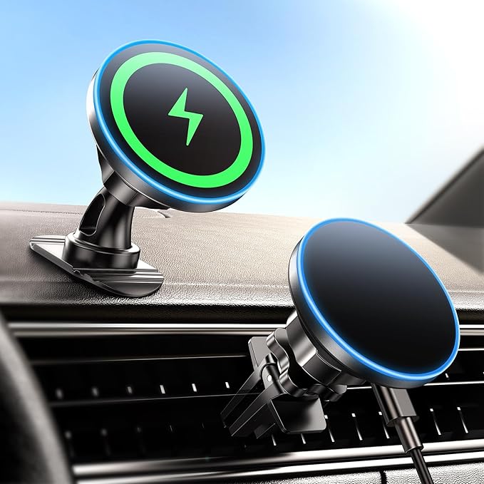 for iPhone 17 Magsafe Car Mount Charger, [2026 New] 15W 2in1 Magnetic Wireless Car Charger, fits for Magsafe Car Charger, Vent/Dashboard Phone Holder Mount for iPhone 17 16 15 14 13 12 Series
