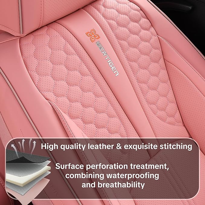 Wertigen Pink Car Seat Covers Full Set – Stylish Leather Waterproof Seat Protectors for Cars, SUVs & Trucks, Airbag Compatible, Non-Slip Design, Easy to Install, Fits Most Vehicles