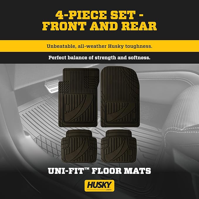 Husky Liners Uni-Fit | Universal Automotive Floor Mats | All Weather Protection for Cars, Trucks, Vans, SUV's | Easy Trim-to-Fit, Black, 4 pcs. - 51509