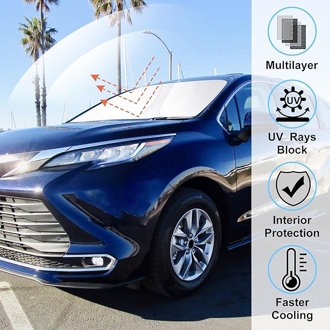 Windshield Sun Shade Fit for 2021 2022 2023 2024 2025 2026 Toyota Sienna Mini Van Accessories Front Window Sunshade Keep Your Car Cooler