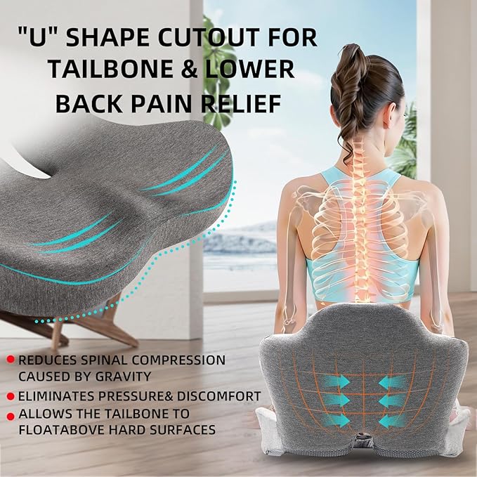 Seat Cushion, Memory Foam Truck Seat Cushion, L-Shaped Ergonomic Design Chair Cushion with Lumbar Support for Back Pressure Relief, for Long Sitting Office Worker